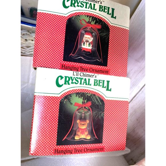 Vintage L'il Chimers Crystal Glass Bell CHRISTMAS ORNAMENT, Bear  Santa - Picture 2 of 8